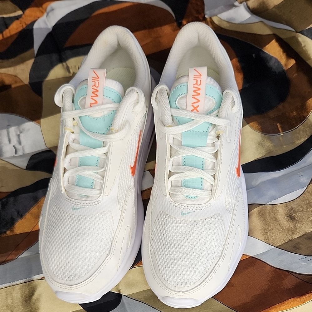 Nike Women's White Sneakers with Mint and Orange Accents